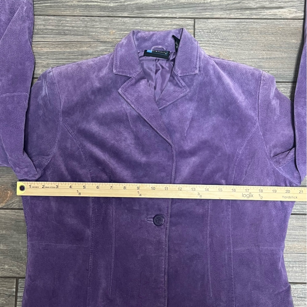 Vintage 90’s Relativity Purple Suede Blazer Jacket Size LP Large Petite Leather - Picture 10 of 16